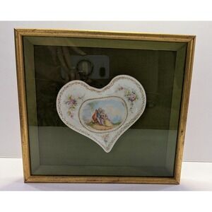 Kaufmann's Framed Heart Porcelain Dish Art Gold Shadowbox Fragonard Style Green